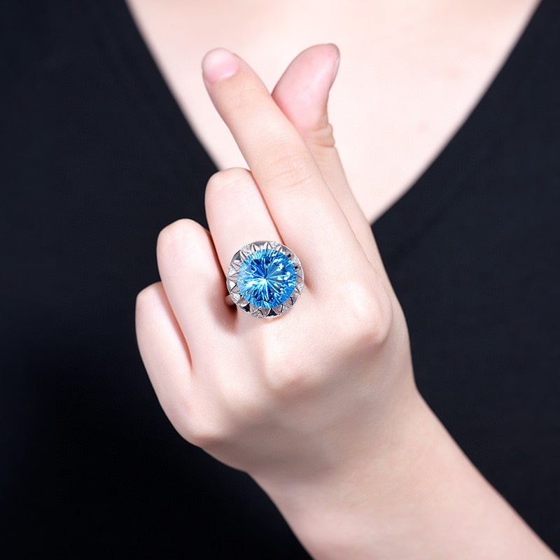 14K GOLD 13.81 CTW NATURAL TOPAZ & DIAMOND RING - 6