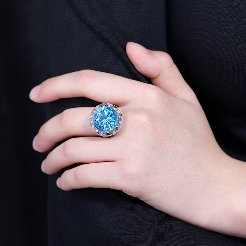 14K GOLD 13.81 CTW NATURAL TOPAZ & DIAMOND RING - 7