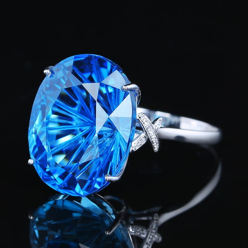 14K GOLD 20.38 CTW NATURAL TOPAZ & DIAMOND RING - 2