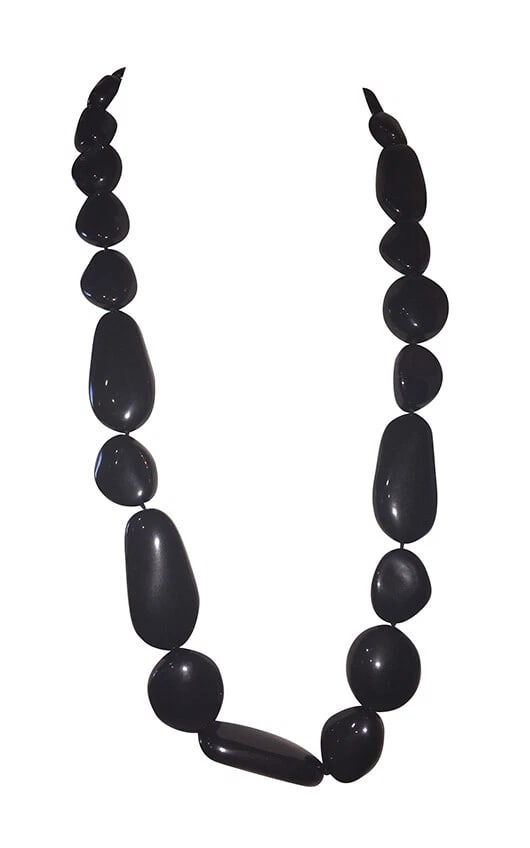 Kenneth Lane Signed Simulated Black Bull Horn Nugget Bead Necklace - 2