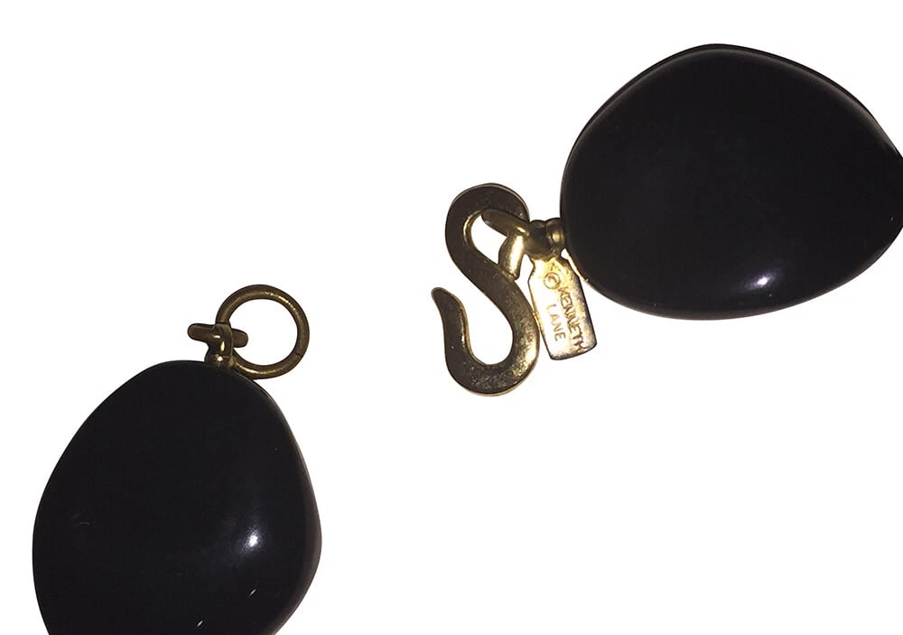 Kenneth Lane Signed Simulated Black Bull Horn Nugget Bead Necklace - 6