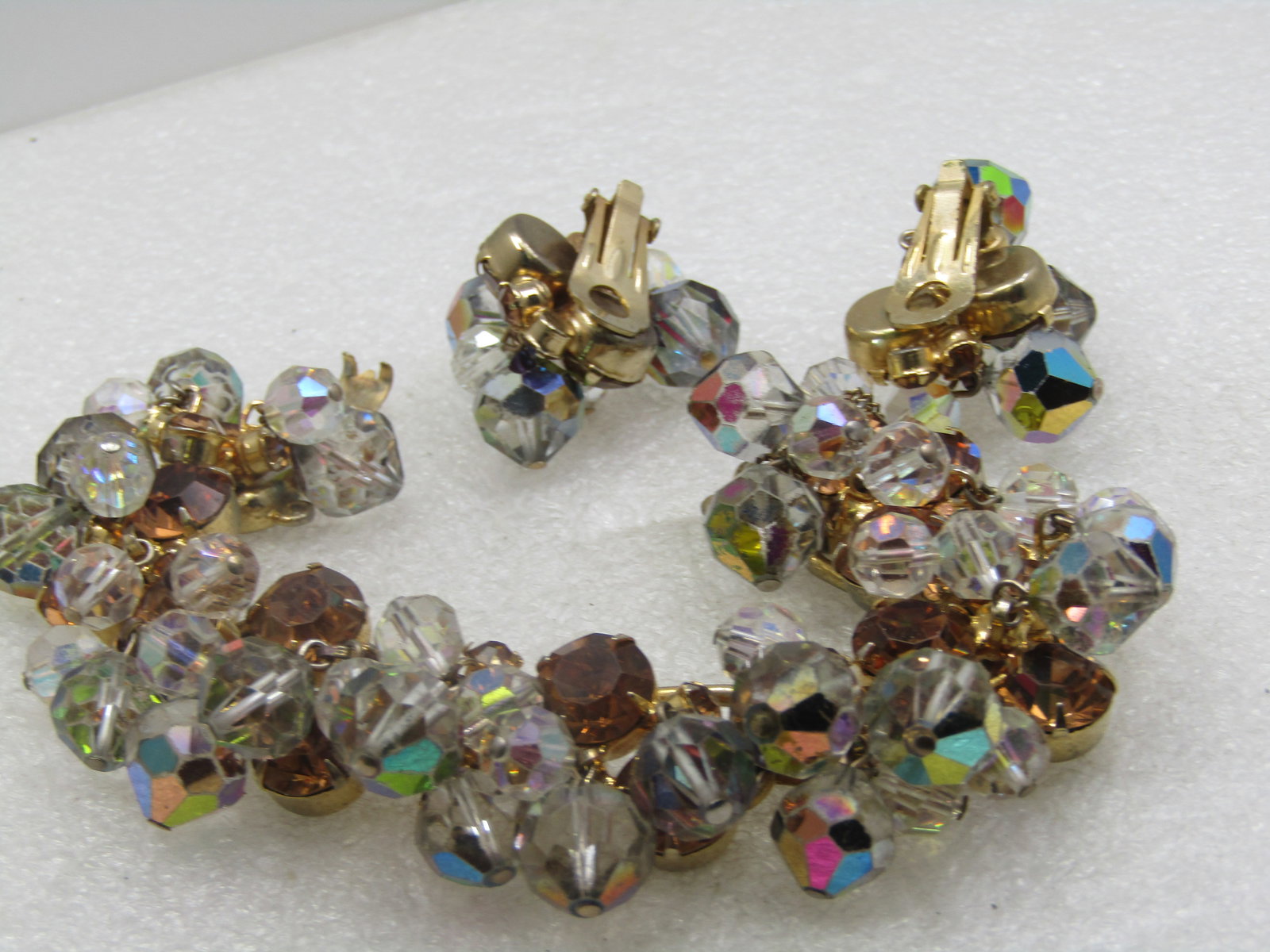 Vintage Rhinestone Dangle Bracelet & Earrings, Juliana, 1940's, 7" - 7