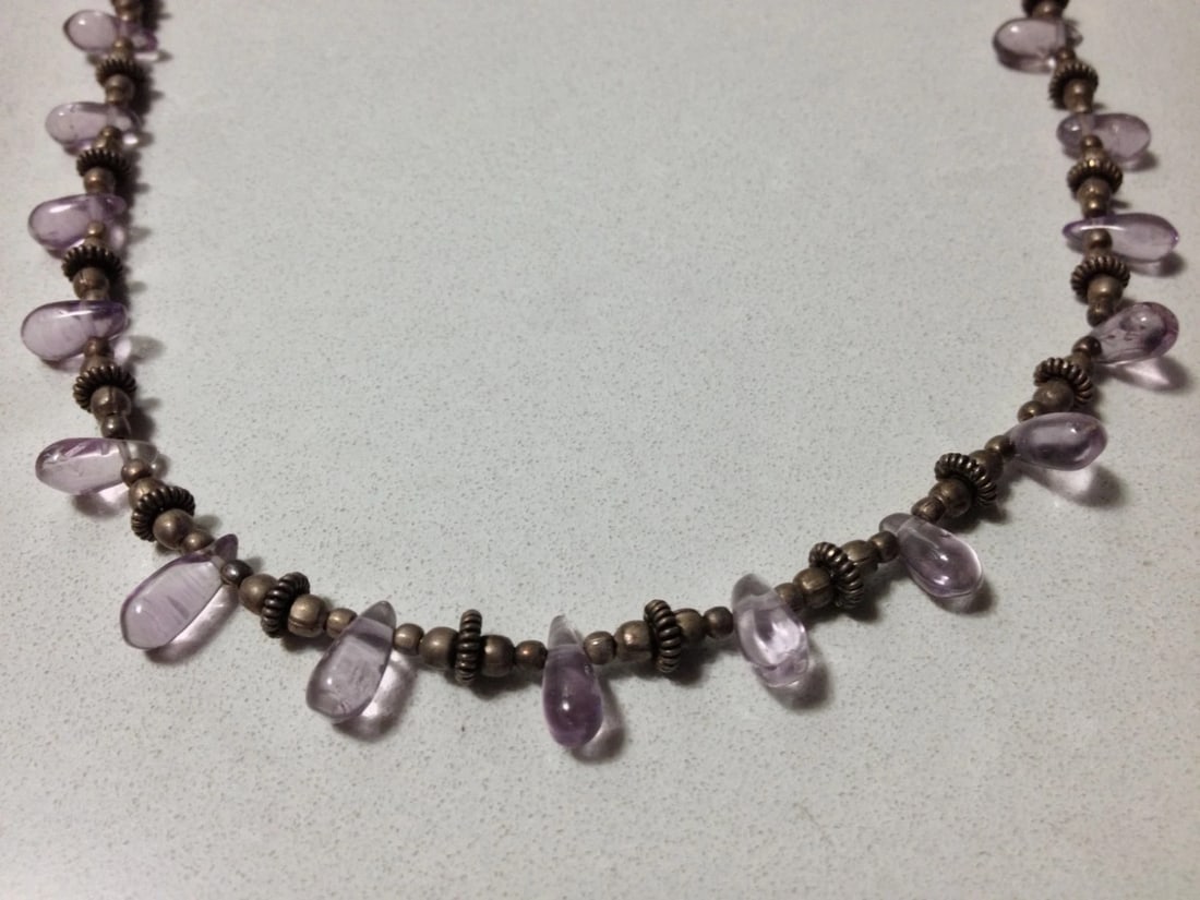 Sterling Silver Amethyst Bead Drop Droplet Tear Shaped Necklace (1 of 6)