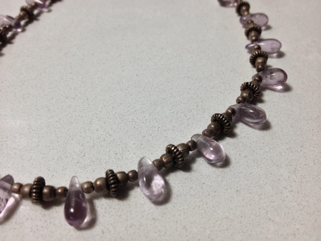 Sterling Silver Amethyst Bead Drop Droplet Tear Shaped Necklace - 3