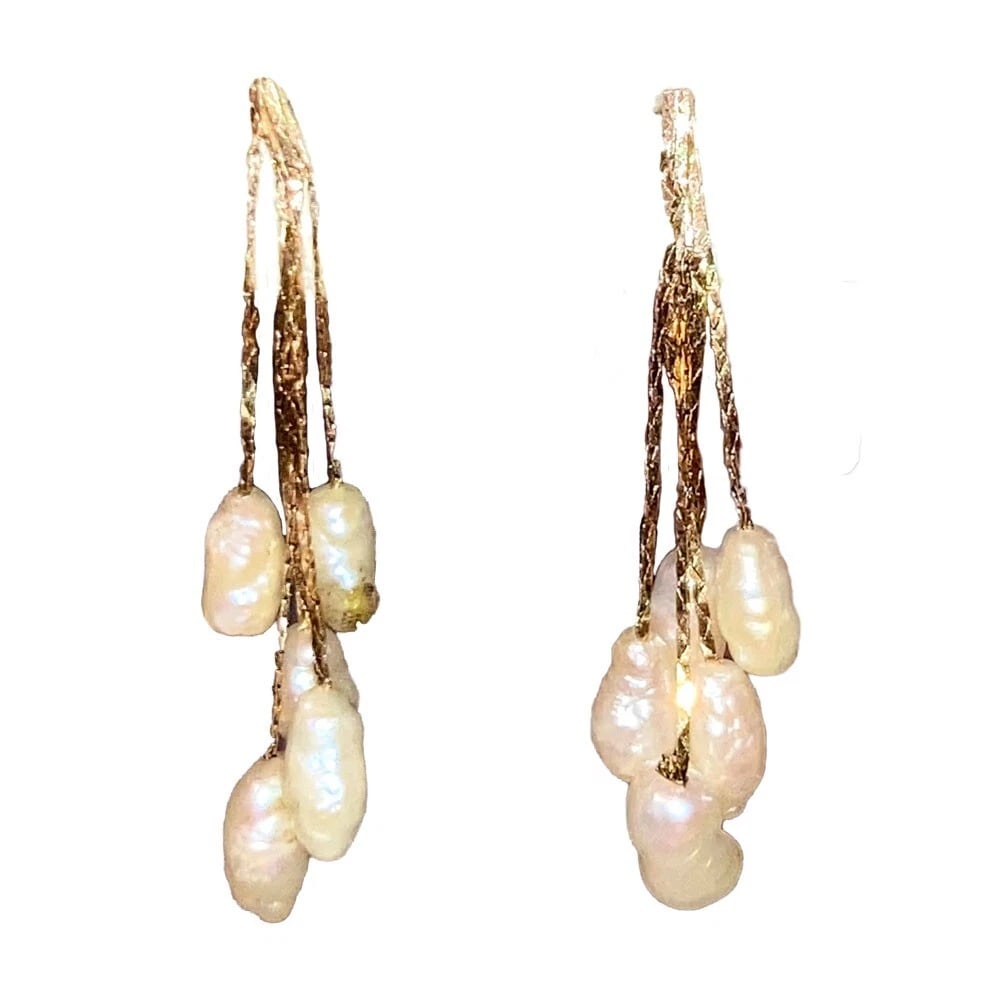 14 KT Gold Freshwater Pearl Dangle Drop Earrings - 2