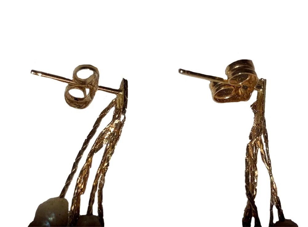 14 KT Gold Freshwater Pearl Dangle Drop Earrings - 5