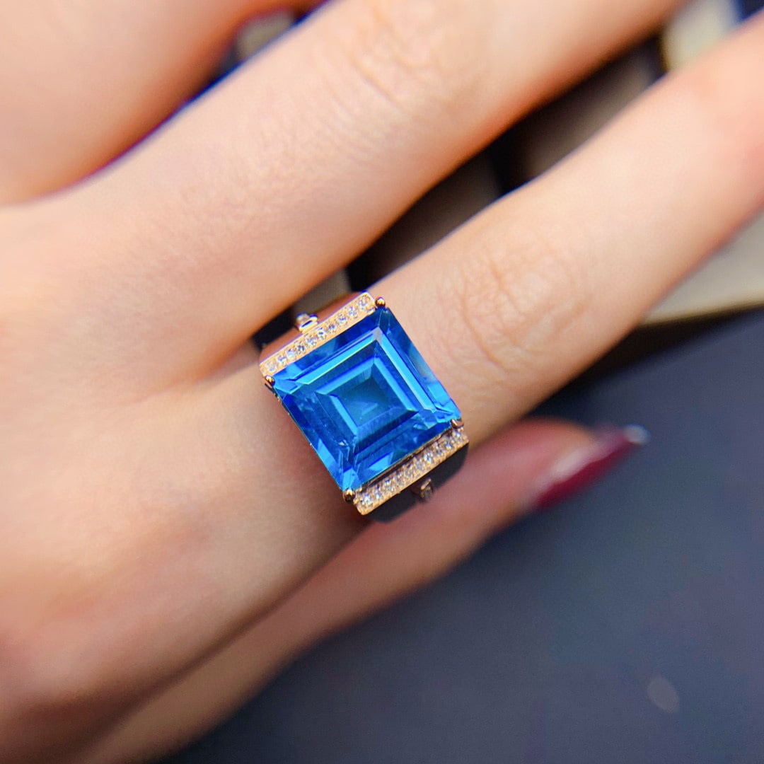 14K GOLD 8.5 CT NATURAL TOPAZ & DIAMOND RING - 4