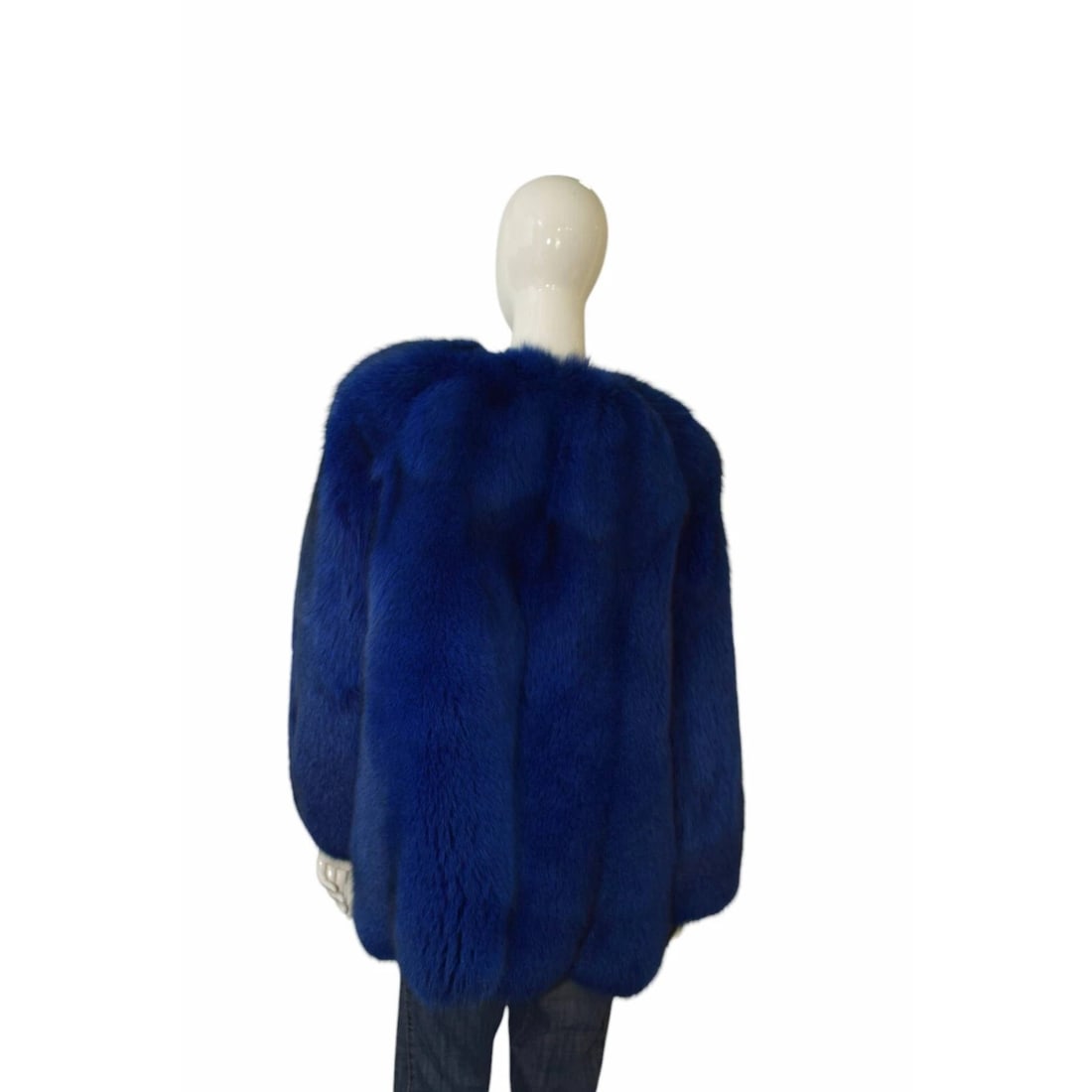 Sam Rone Paris Electric Blue Fur Collarless Jacket Coat size M - 2