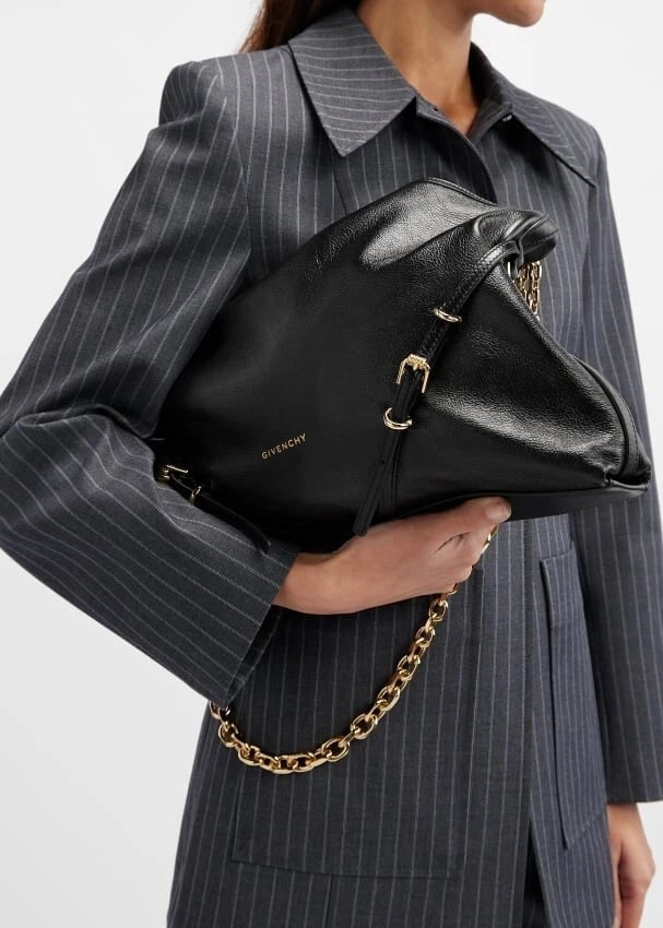 Givenchy Voyou Gold Chain Medium Black Grainy Leather Shoulder Tote Bag - 2