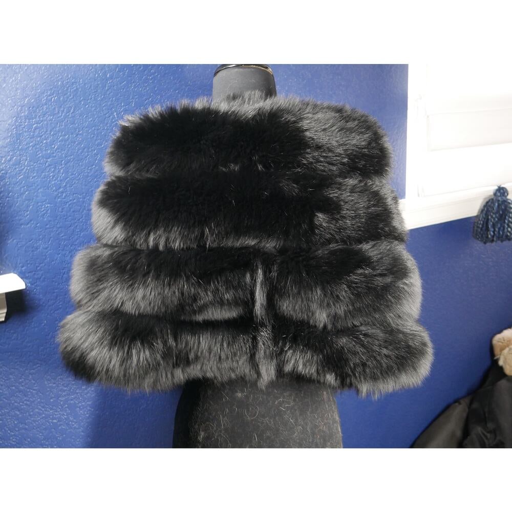 NEW Gorgeous Black Fox Fur Stole Wrap Coat Jacket - 4