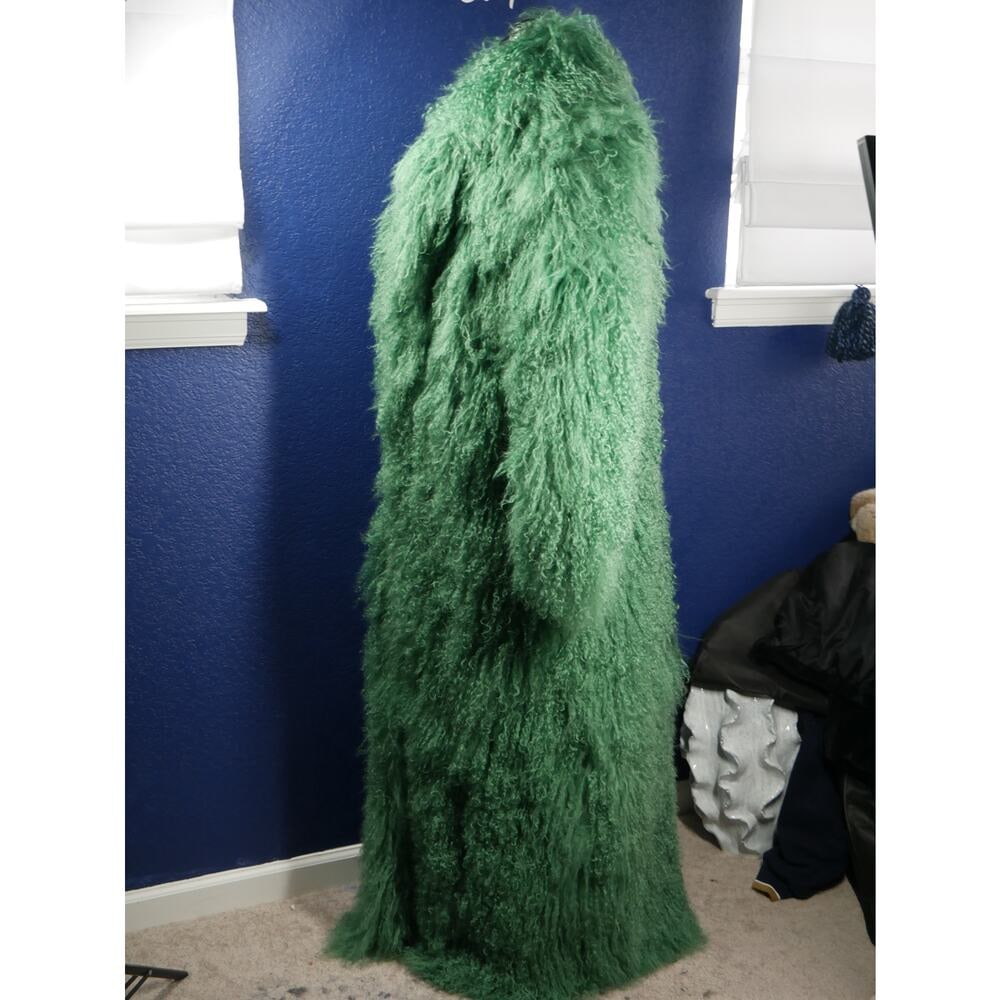 Amazing X-LONG TALL Unisex Green Mongolian Tibetan Lamb Fur Coat XL - 2