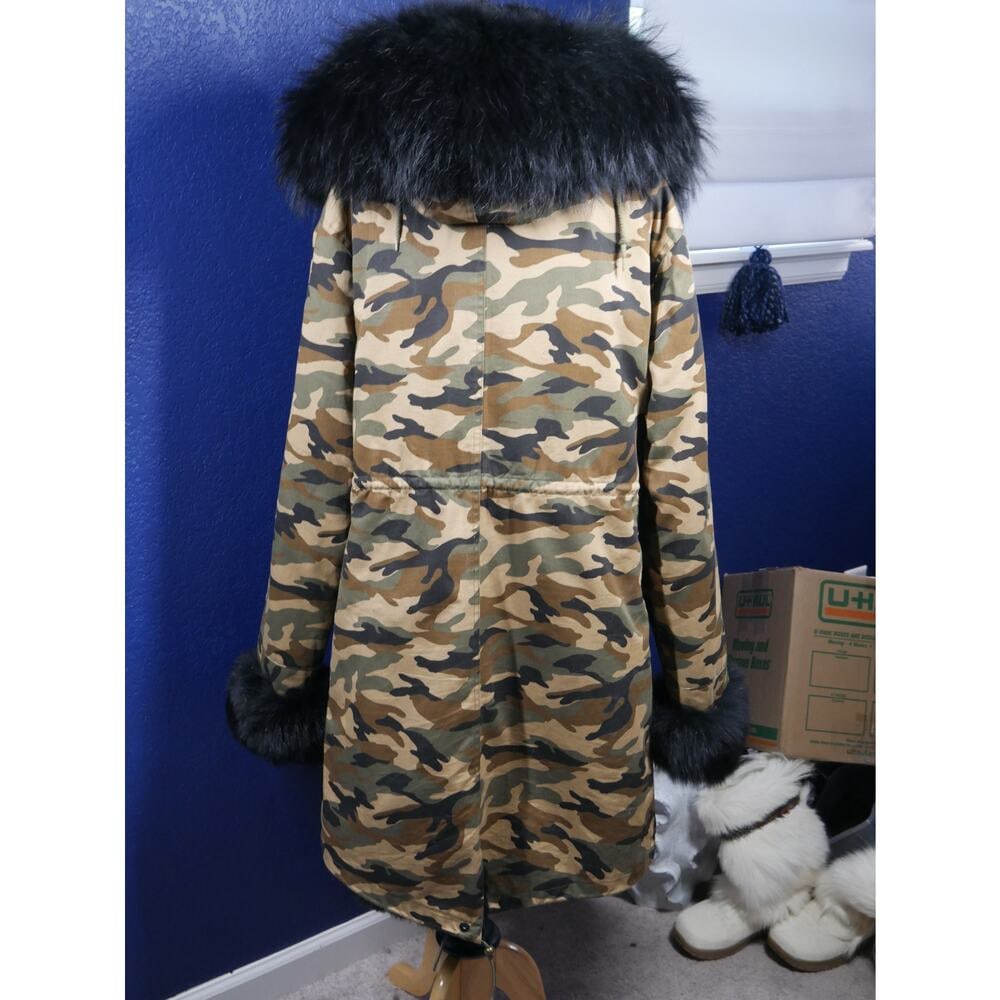 Gorgeous Parka! Camo & Black fox w/ fur lining Coat Jacket XL Plus - 5