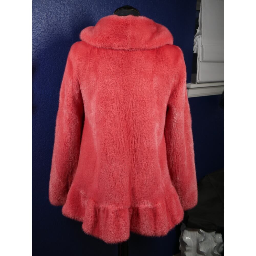Stunning NWOT Hot Coral Pink Mink Fur Coat Jacket - 3
