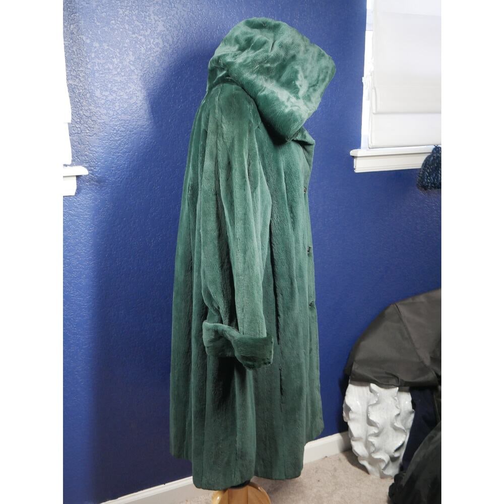 Stunning Emerald Green Sheared Mink Hooded Fur Coat Jacket 7/8ths length - 4