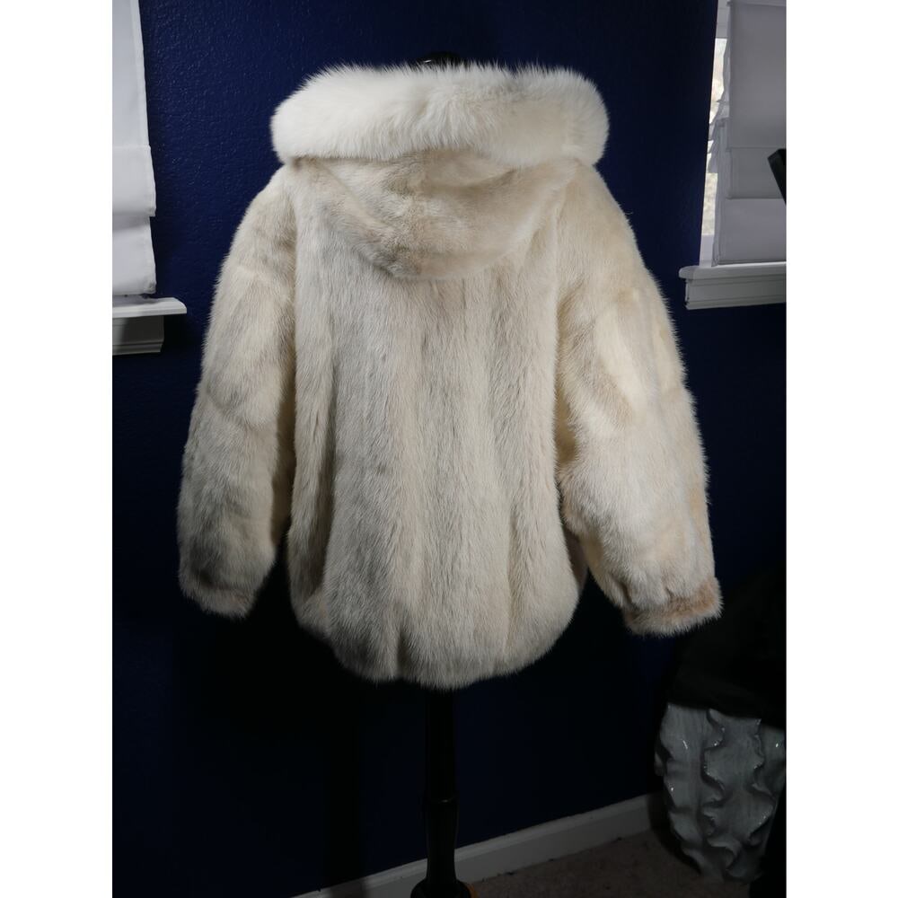 Gorgeous Blush & Pearl Mink & Fox Hooded Bomber Fur Coat Jacket - 5