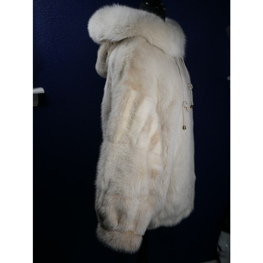 Gorgeous Blush & Pearl Mink & Fox Hooded Bomber Fur Coat Jacket - 6