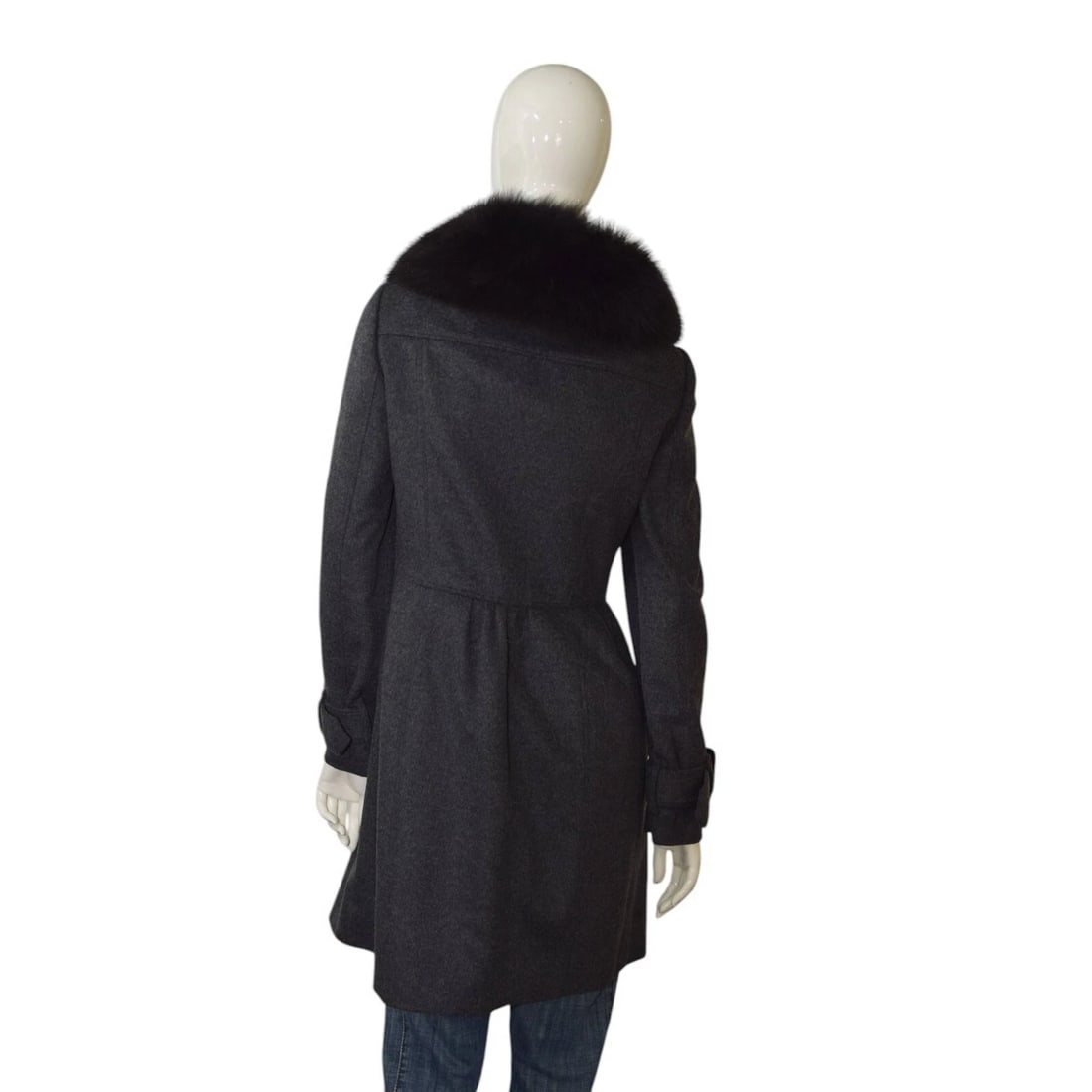 Burberry Gray black virgin wool & cashmere blend coat with black fur US 6, IT 40 - 2