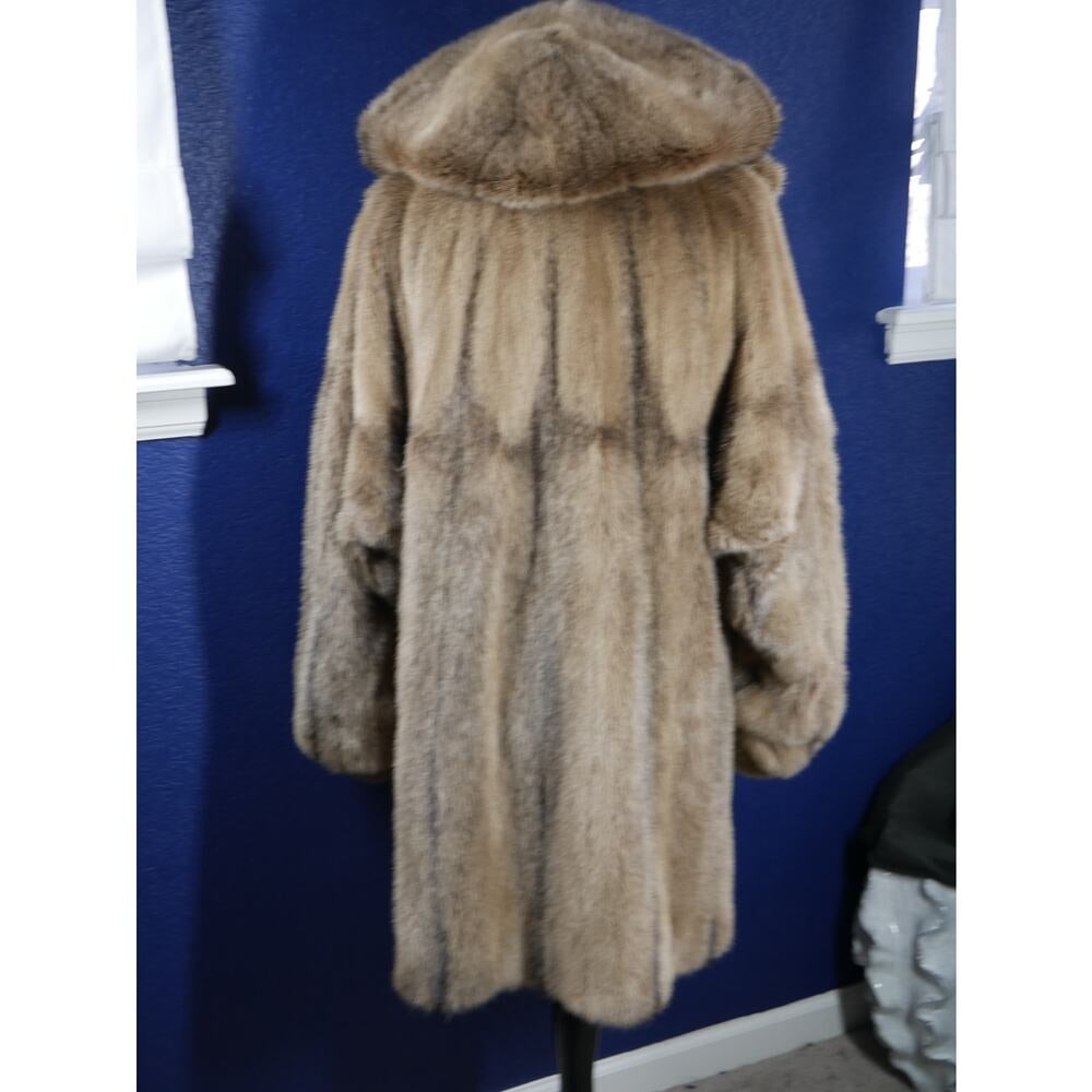 Gorgeous Unique Taupe Dyed Cross Mink Hooded Fur Coat Jacket - 5