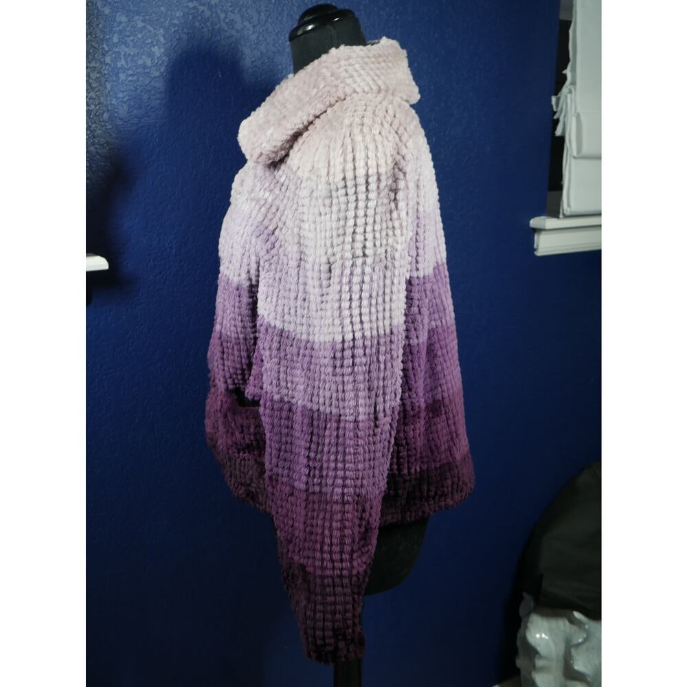 Gorgeous Designer Ombre Purple Check Sheared Beaver Fur Coat Jacket - 2