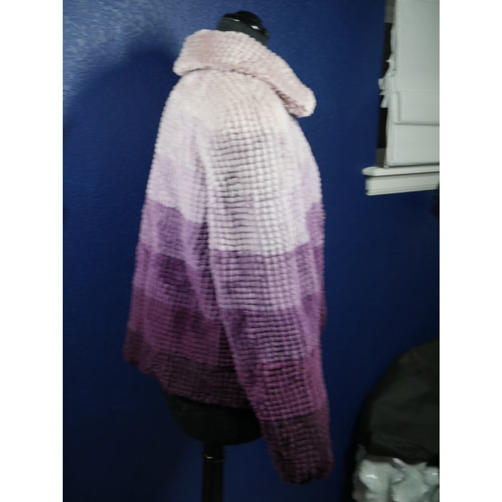 Gorgeous Designer Ombre Purple Check Sheared Beaver Fur Coat Jacket - 4