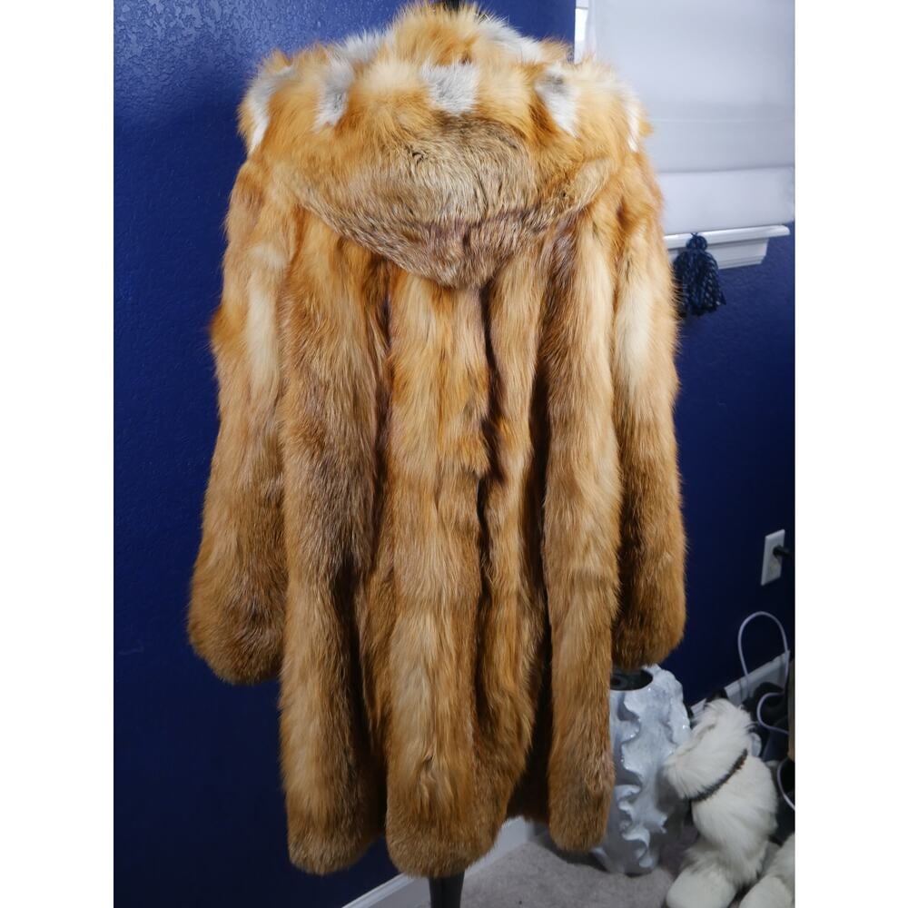 Beautiful Hooded Red Fox Fur Coat Jacket - 3
