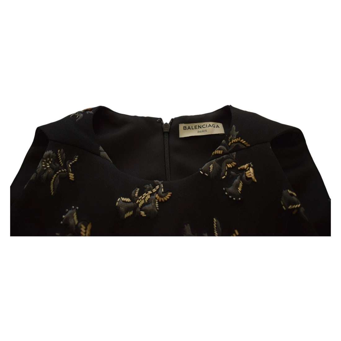 Balenciaga Paris Black Embroidered Mini Sleeveless A-line Dress size 38 - 3