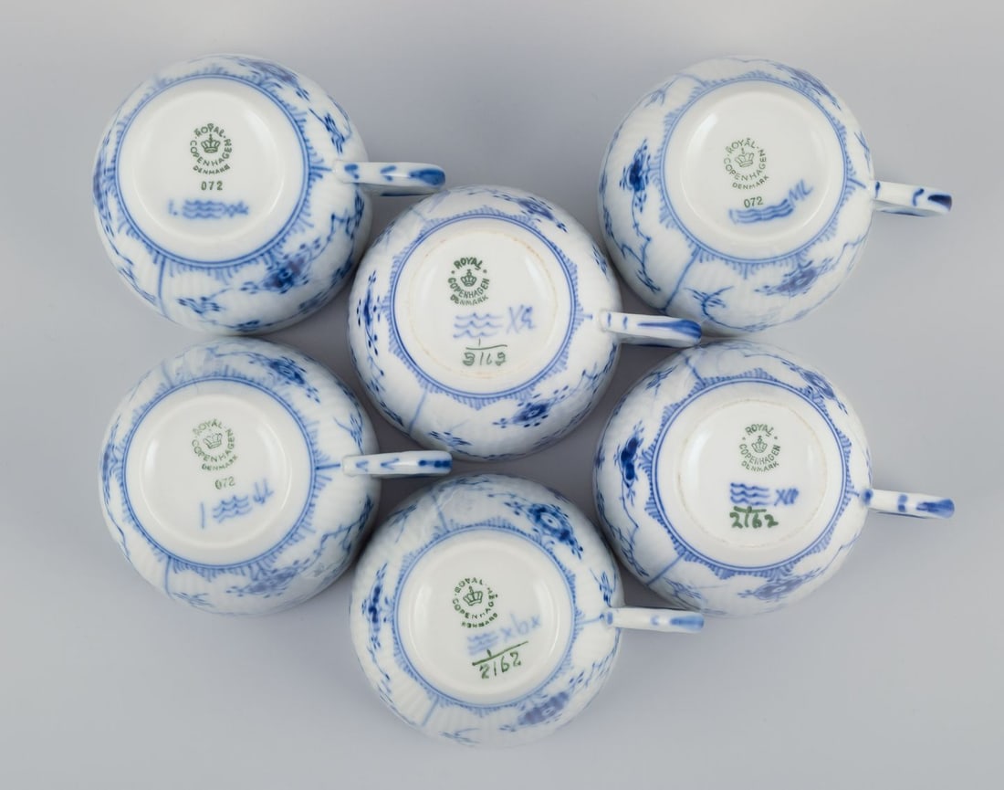 Royal Copenhagen Blue Fluted Plain. A set of six coffee cups with saucers in porcelain. - 7