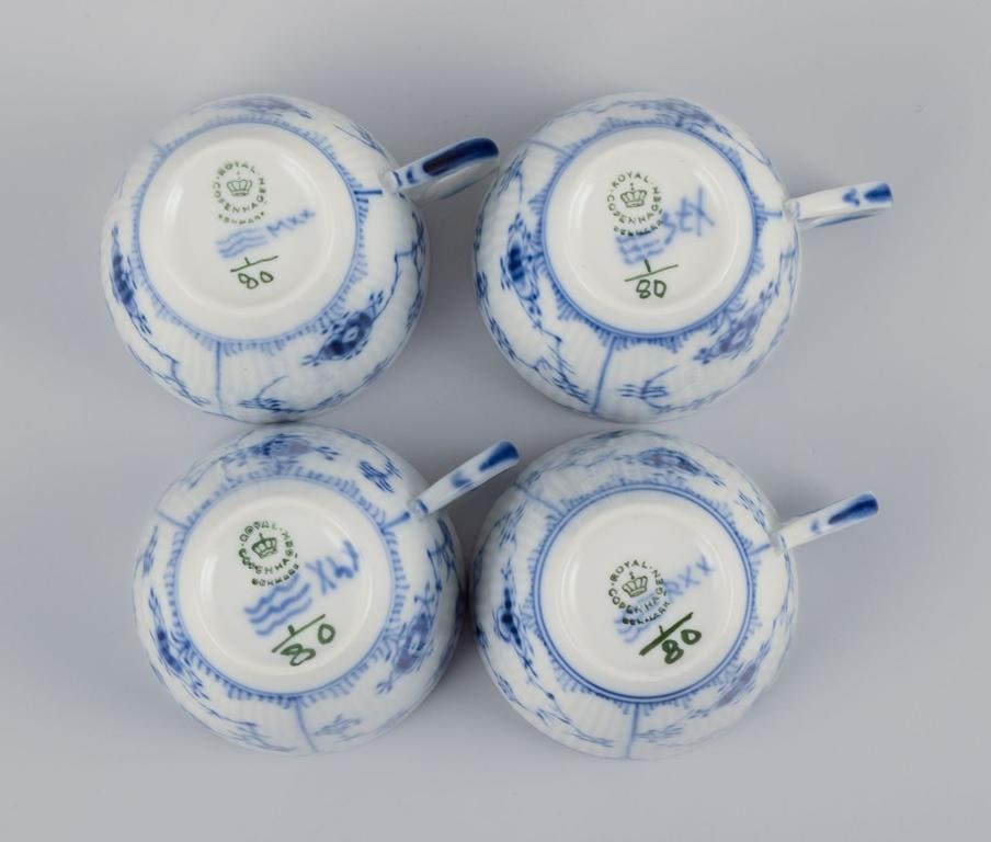 Royal Copenhagen Blue Fluted Plain. A set of four coffee cups with saucers. 1969-1974. - 7