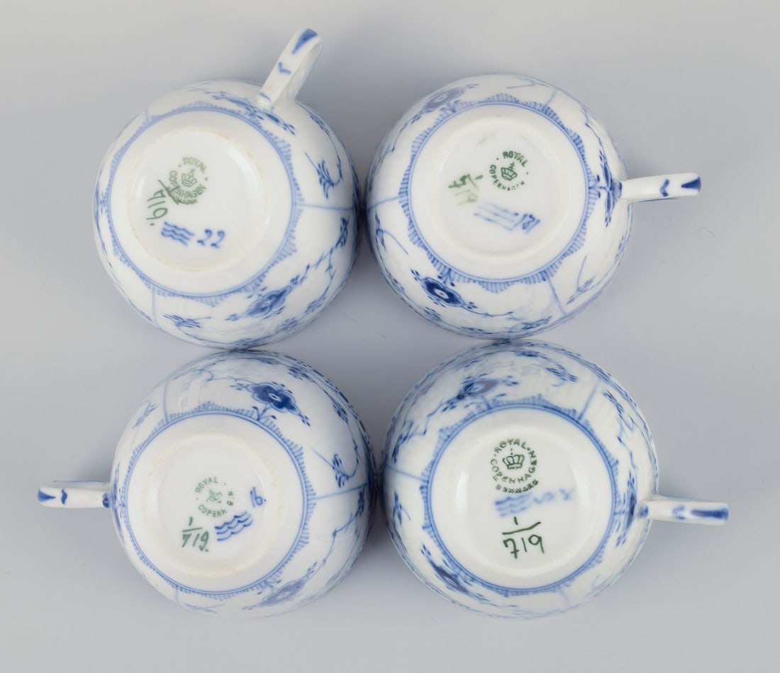 Royal Copenhagen Blue Fluted Half Lace. A set of four coffee cups with saucers. - 7