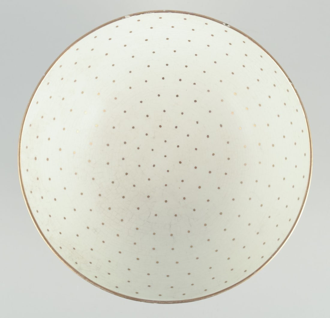 Arthur Percy for Gefle, Sweden. Porcelain bowl on base. Gold decoration with dots. Ca 1940s. - 3