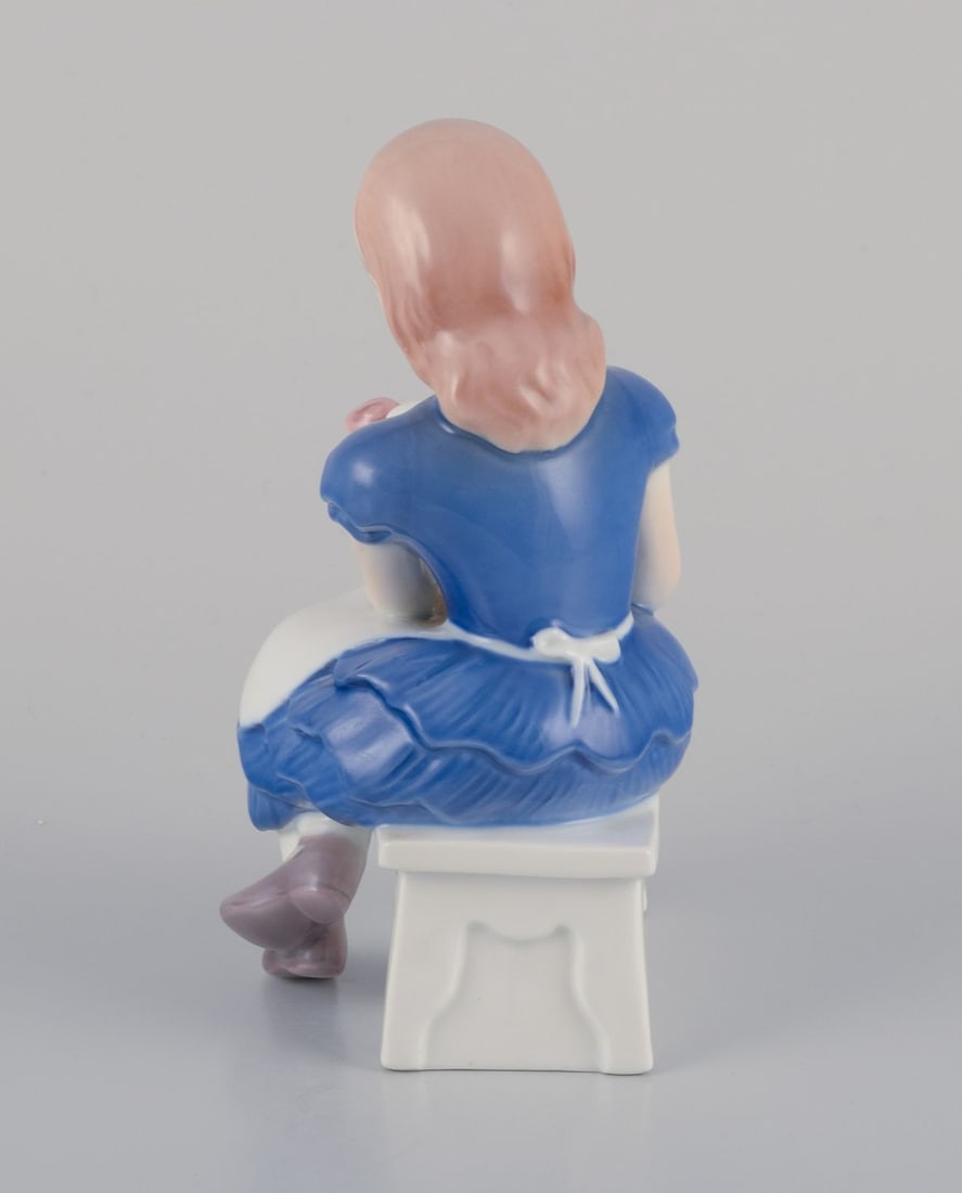 Bing & Grondahl, Denmark. Porcelain figurine of a seated girl with a bouquet of flowers, 1930s - 6