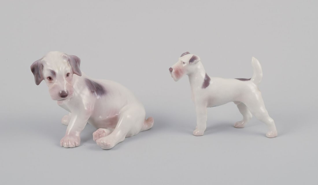 Bing & Grondahl, two porcelain figurines of terriers. 1920s/30s (1 of 9)