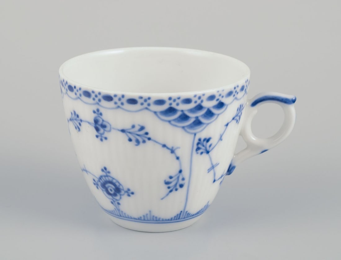 Royal Copenhagen Blue Fluted Half Lace, six pairs of coffee cups with saucers. - 3