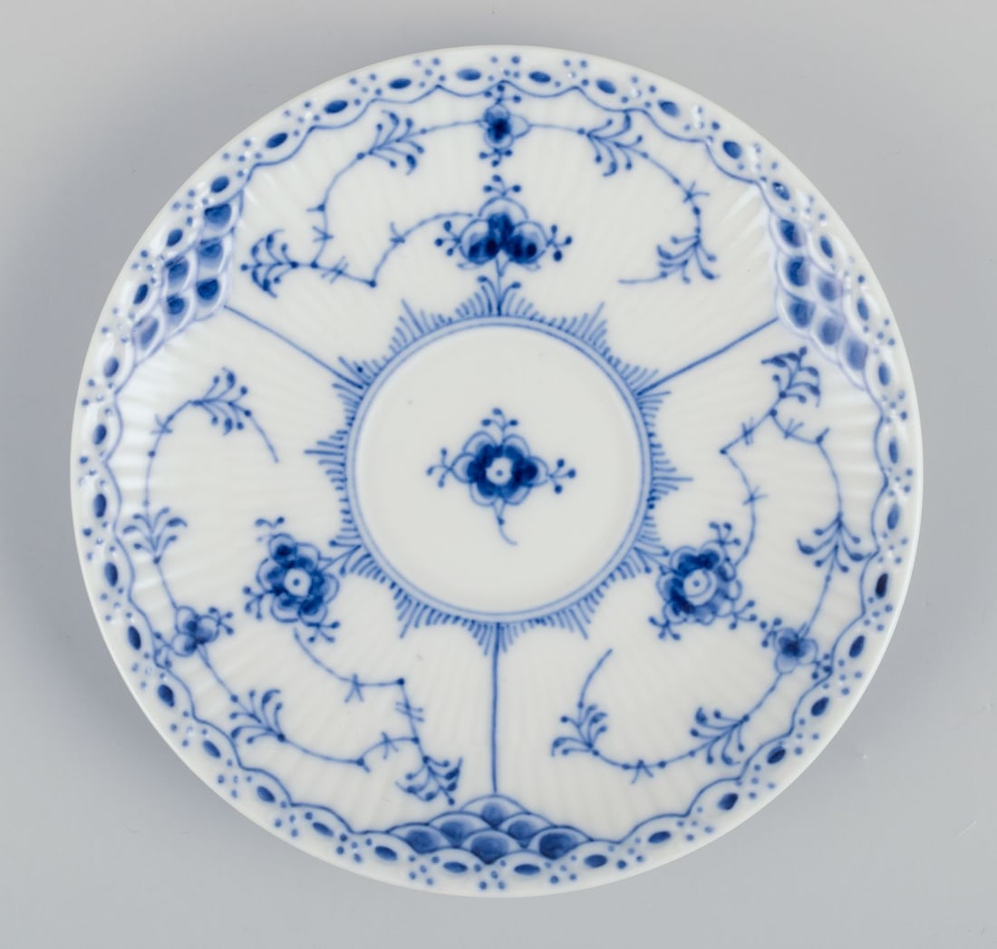 Royal Copenhagen Blue Fluted Half Lace, six pairs of coffee cups with saucers. - 7