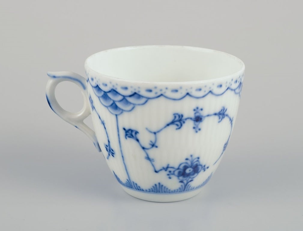 Royal Copenhagen Blue Fluted Half Lace, four pairs of coffee cups with saucers. 1960s/1970s. - 3