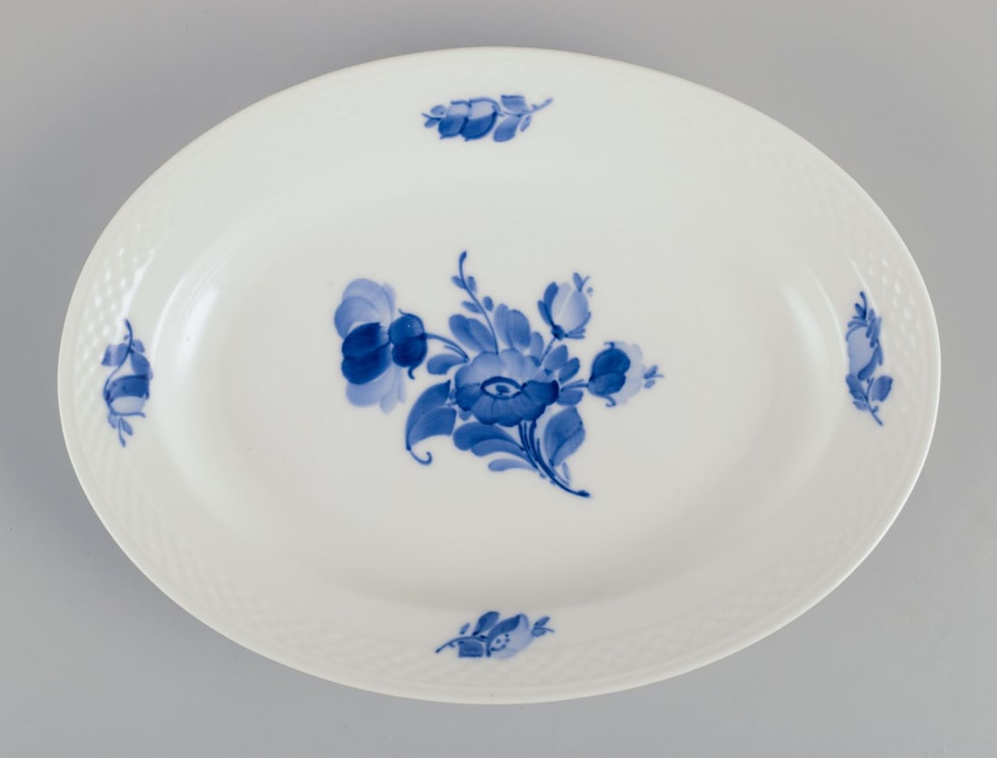 Royal Copenhagen Blue Flower Braided. Small oval dish, cake plate and a toothpick holder in - 5