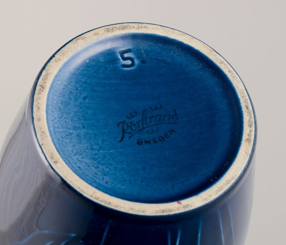 Rörstrand, large pitcher in porcelain. Floral motifs. Blue glaze. - 7