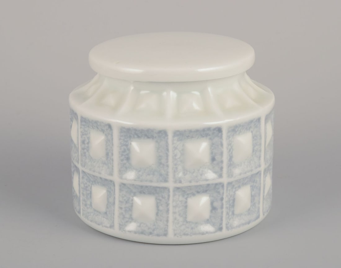 Castro, Spain. Coffee pot, sugar bowl, and creamer in gray-blue and white porcelain. Geometric - 2