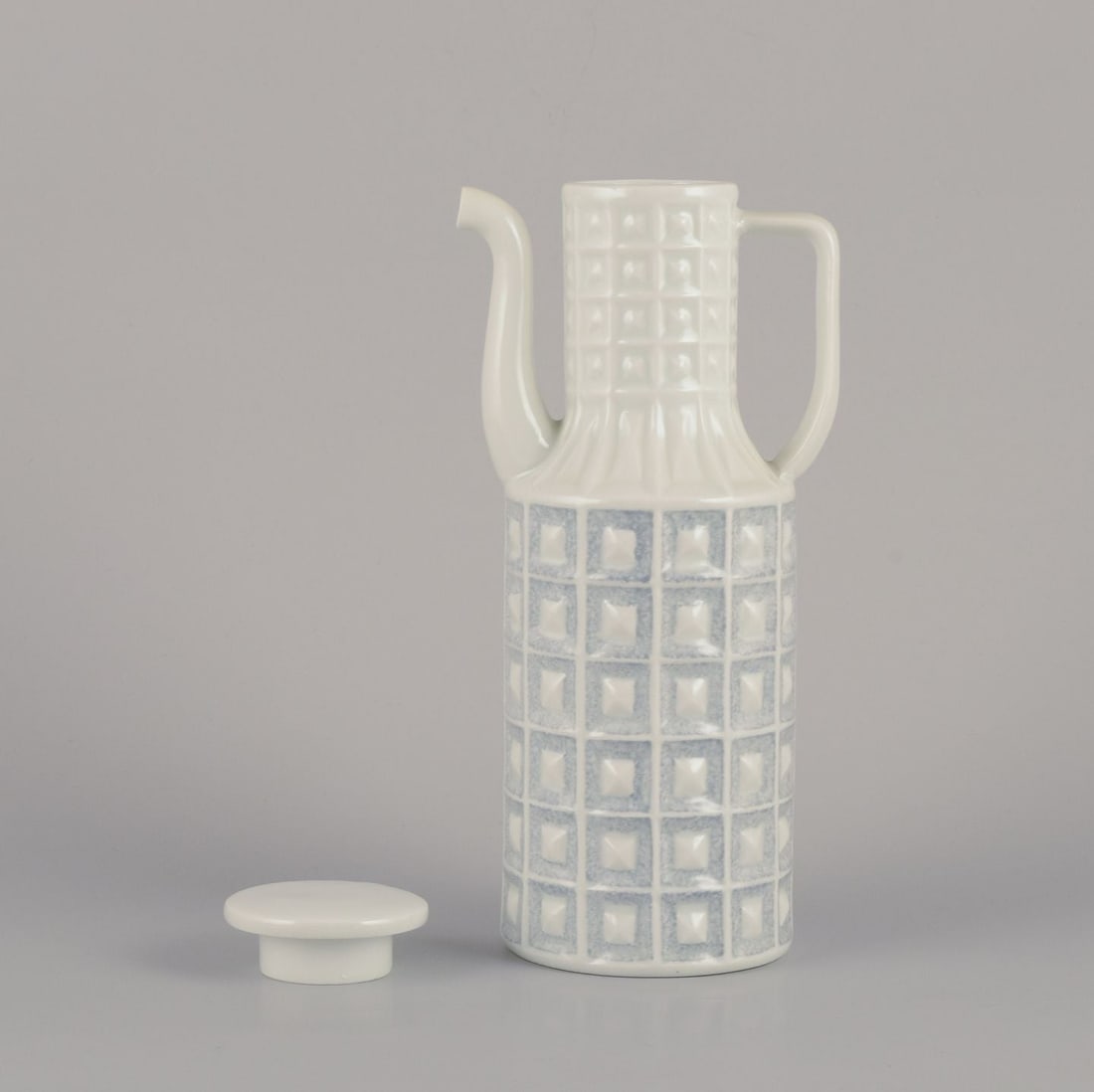 Castro, Spain. Coffee pot, sugar bowl, and creamer in gray-blue and white porcelain. Geometric - 5