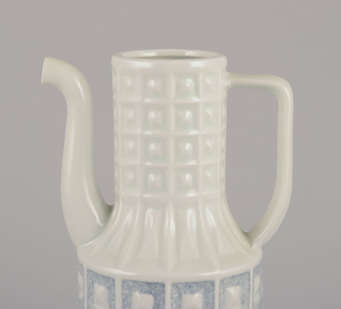Castro, Spain. Coffee pot, sugar bowl, and creamer in gray-blue and white porcelain. Geometric - 6
