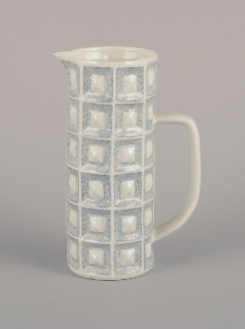 Castro, Spain. Coffee pot, sugar bowl, and creamer in gray-blue and white porcelain. Geometric - 7