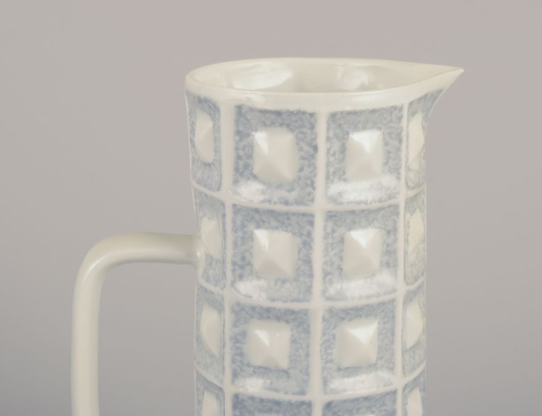 Castro, Spain. Coffee pot, sugar bowl, and creamer in gray-blue and white porcelain. Geometric - 8