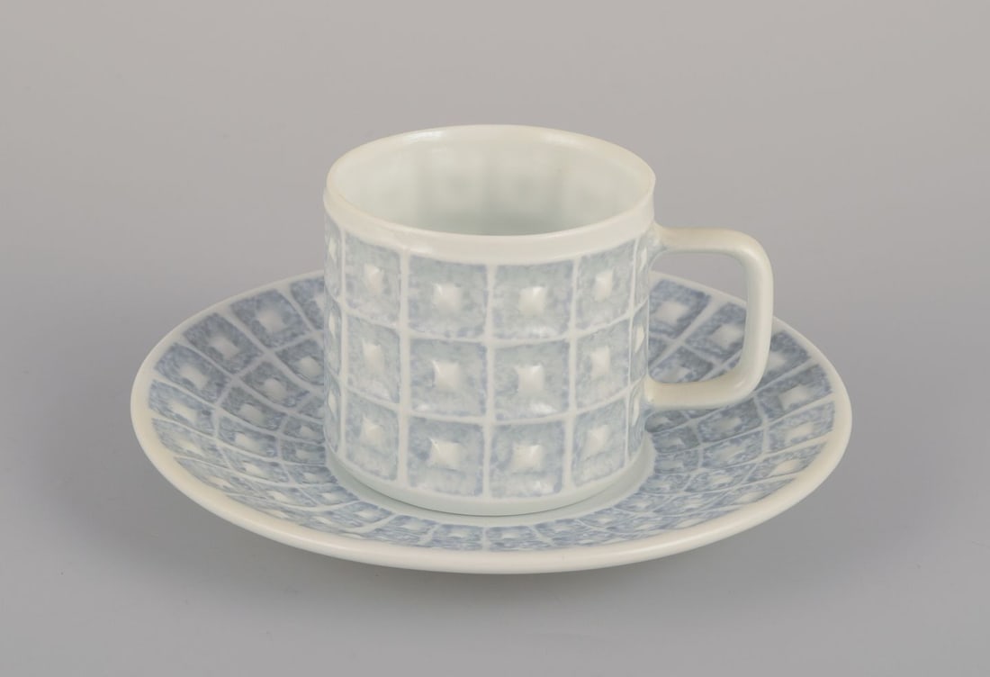 Castro, Spain. Espresso set for ten people. Gray-blue and white porcelain. Geometric pattern. - 2