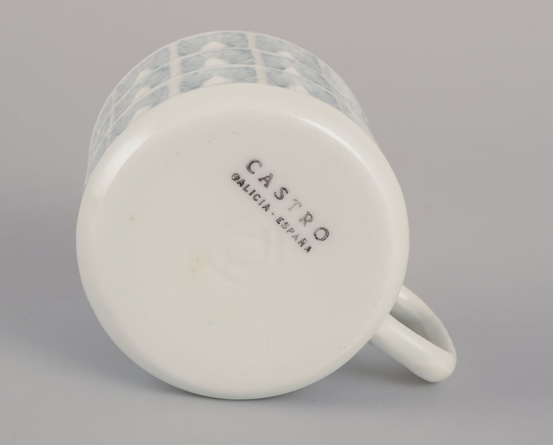 Castro, Spain. Espresso set for ten people. Gray-blue and white porcelain. Geometric pattern. - 6