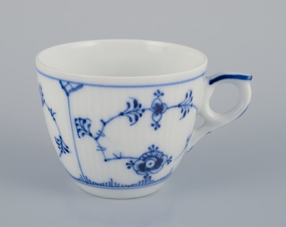 Royal Copenhagen Blue Fluted Plain. Five coffee cups with saucers in porcelain. - 3