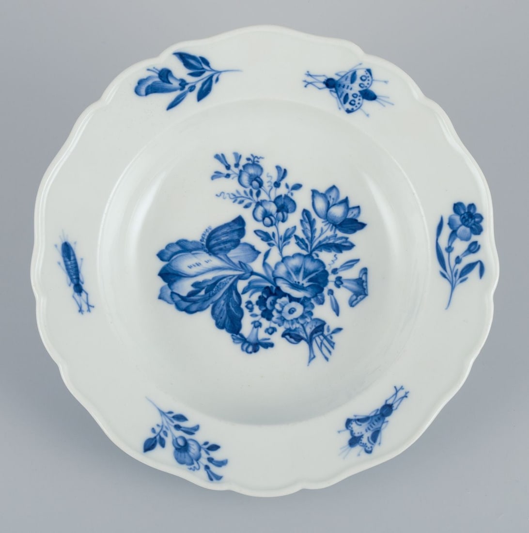 Meissen, Germany, three large deep plates in porcelain with flowers and insects. 19th C. - 2