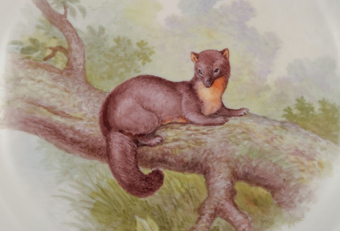Royal Copenhagen Fauna Danica, dinner plate featuring a motif of a pine marten. Dated 1926 - 3
