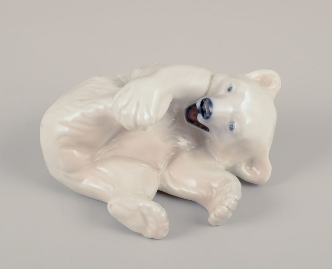 Royal Copenhagen, Denmark. Two porcelain figurines of a polar bear cub and a brown bear cub. - 4