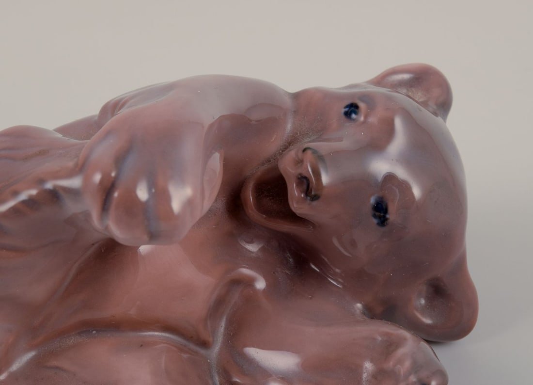Royal Copenhagen, Denmark. Two porcelain figurines of a polar bear cub and a brown bear cub. - 7