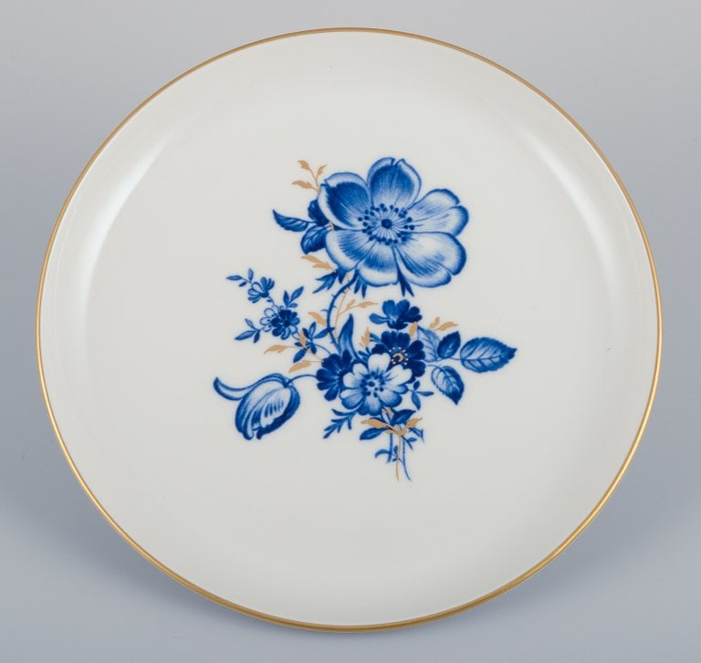 Meissen, Germany. Two plates. Hand-decorated with blue floral motifs, gold rim. - 4